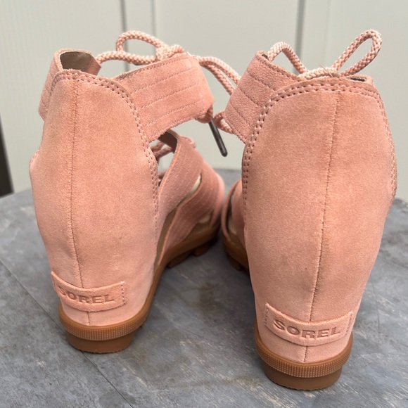Sorel - Joaine Lace Peach Salmon Suede Wedges 7.5 - Picture 5 of 9